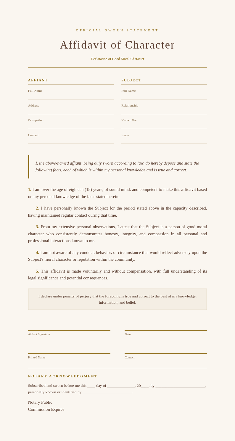 Earth Tone Natural Affidavit of Character